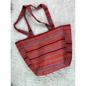 Sally Spicer San Francisco Women's Orange Red Metallic Silver Striped Tote Bag